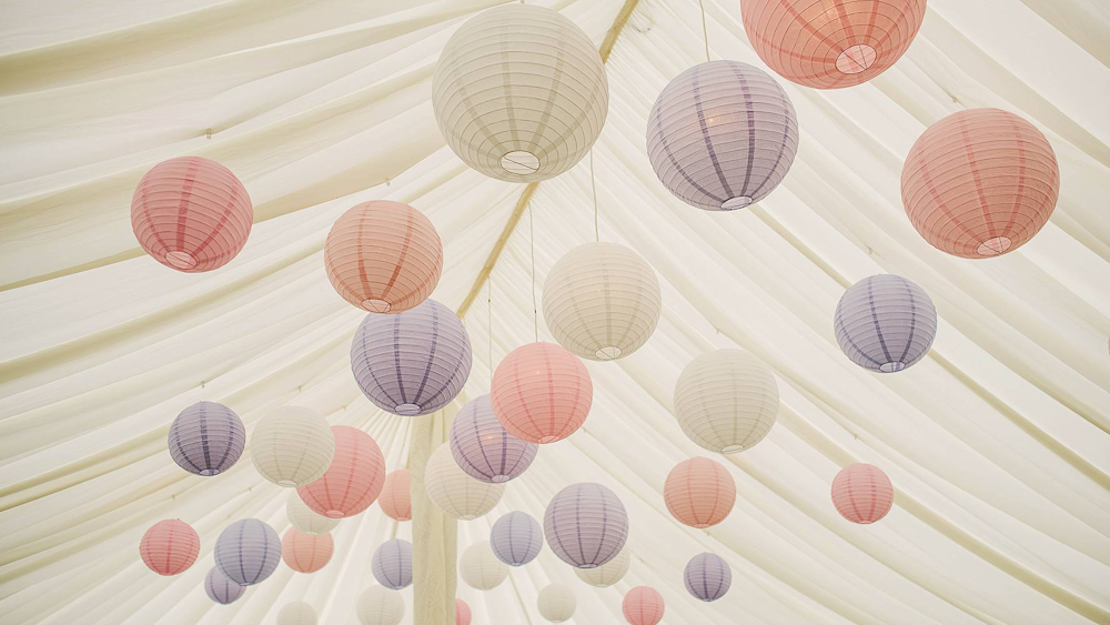Stunning Suffolk Wedding decorated with Rustic Paper Lanterns Hanging